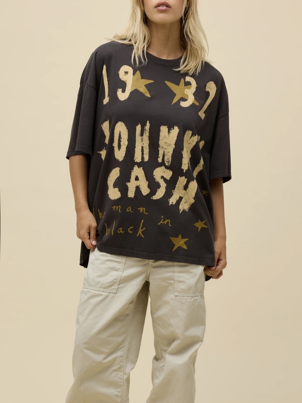 NWT Daydreamer Johnny Cash Oversized Black Graphic Tee